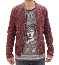 Dolce & Gabbana Bordeaux Leather Boxer Print Jacket Men's Coat