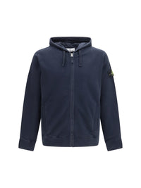 Stone Island Men Cotton Hoodie With Zip And Compass Logo