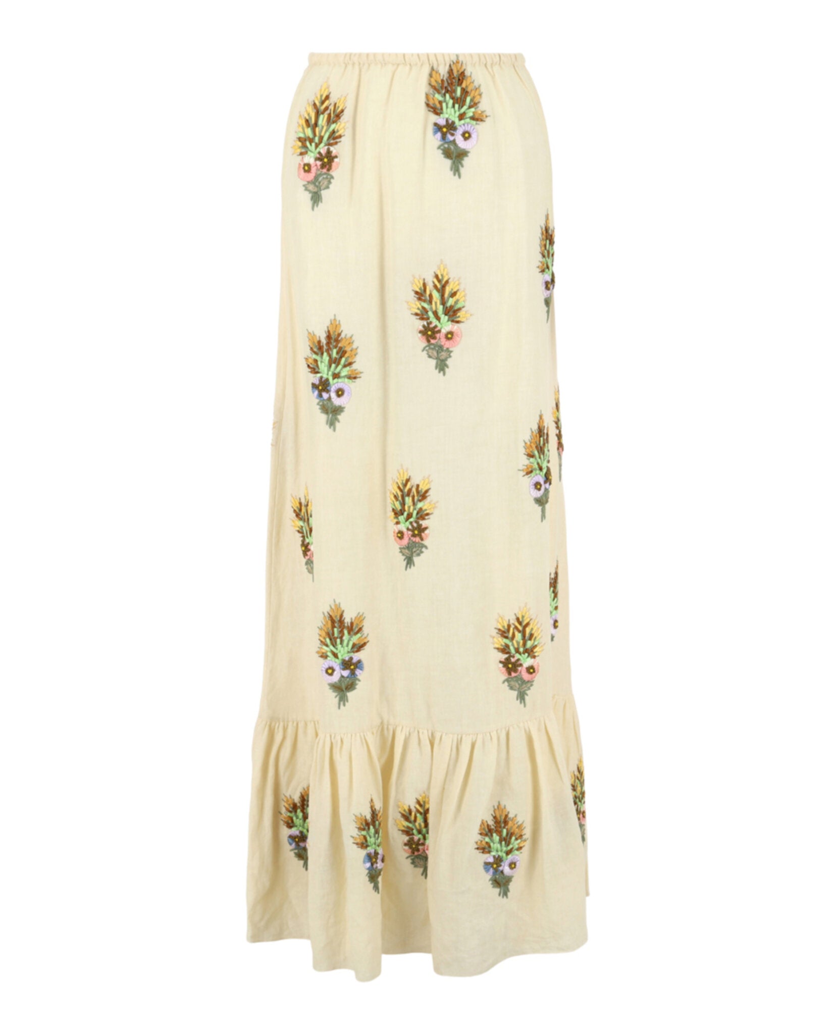 Gucci Womens Embroidered Linen Tiered Skirt