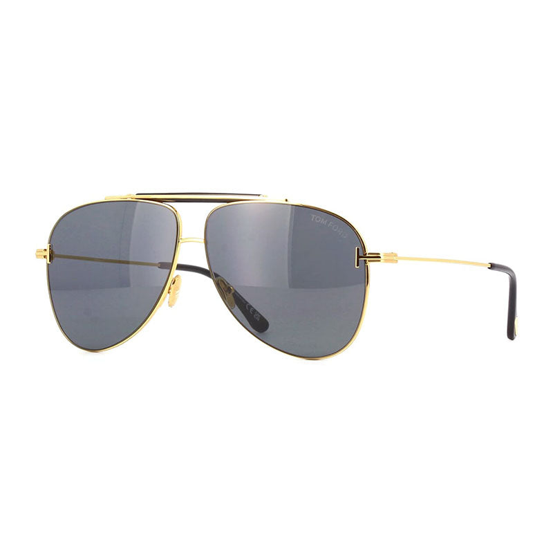Tom Ford Sunglasses Aviator Full Rim, Shiny Deep Gold Black Frame and Smoke Lens FT101830A