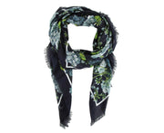 Gucci Women's 400 Navy Blue Modal / Silk With Blue Bloom Print Scarf