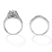 PalmBeach Jewelry Platinum-plated Sterling Silver Round Cubic Zirconia Halo Bridal Ring Set Sizes 5-10