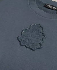 Dolce & Gabbana Blue Cotton Logo Patch Crew Neck Men Pullover Men's Sweater