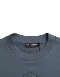 Dolce & Gabbana Blue Cotton Logo Patch Crew Neck Men Pullover Men's Sweater