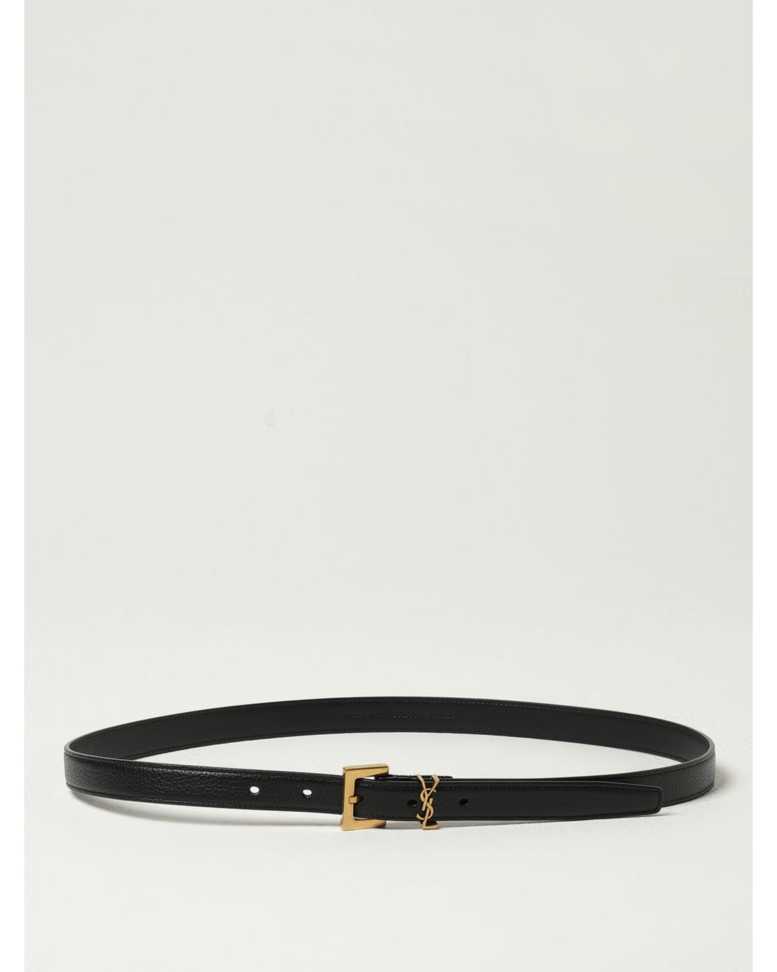 Saint Laurent Leather Belt YSL Buckle Women Black