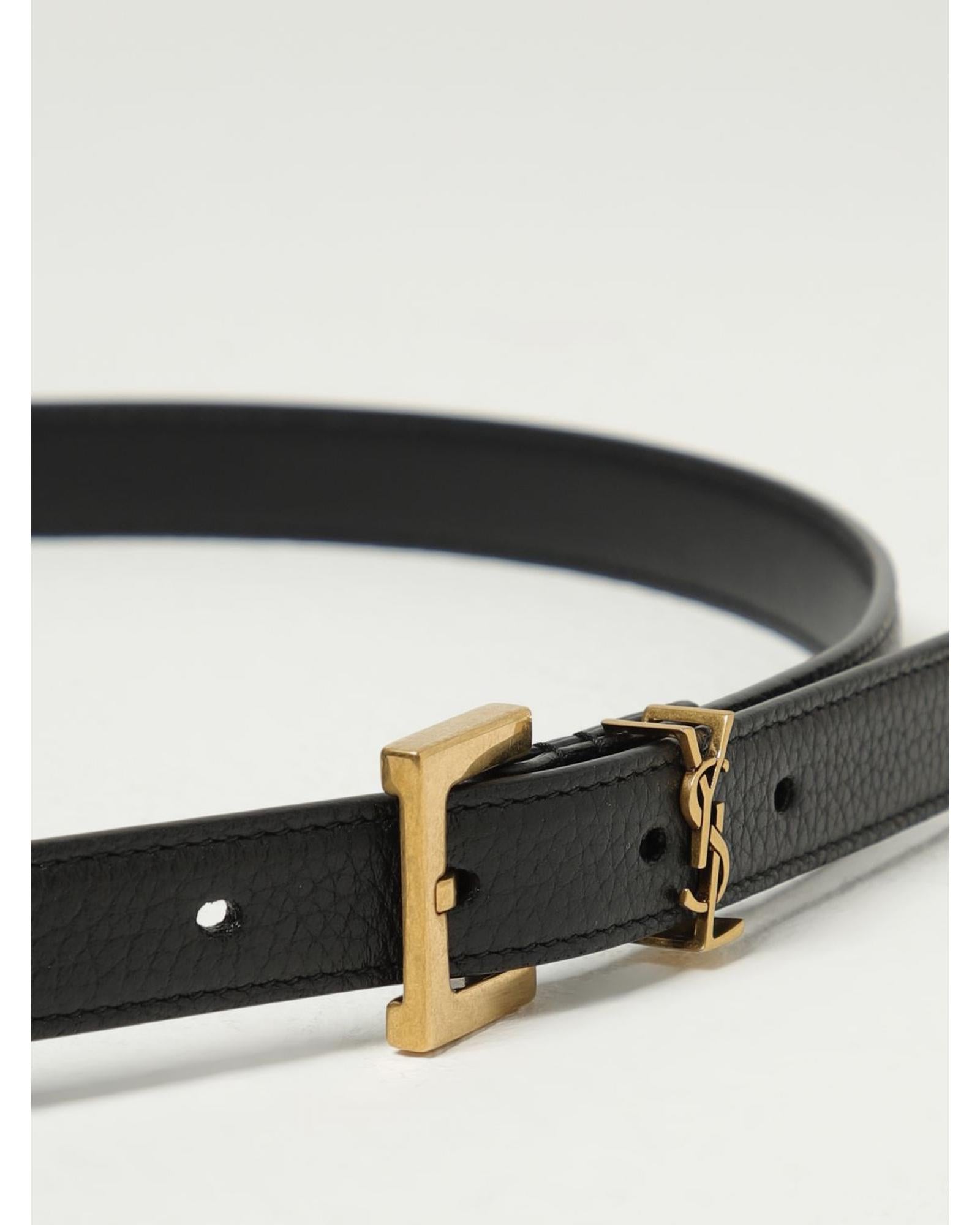 Saint Laurent Leather Belt YSL Buckle Women Black