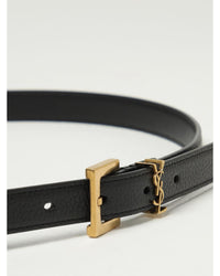 Saint Laurent Leather Belt YSL Buckle Women Black