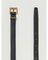 Saint Laurent Leather Belt YSL Buckle Women Black