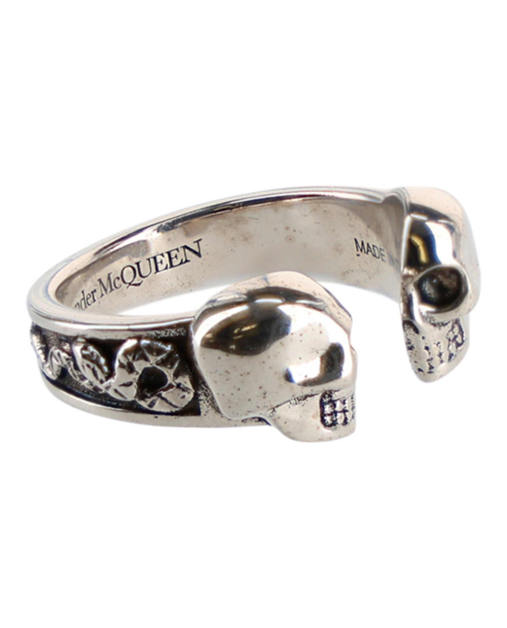 Alexander McQueen Mens Decorative Skull Ring Silver