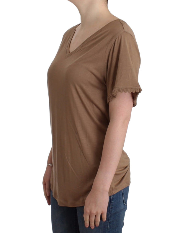 John Galliano Elegant Short-Sleeved Brown Rayon Women's Top