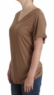 John Galliano Elegant Short-Sleeved Brown Rayon Women's Top