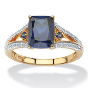 PalmBeach Jewelry Yellow Gold-plated Sterling Silver Emerald Cut Created Blue Sapphire Blue and Cubic Zirconia Engagement Ring Sizes 6-10