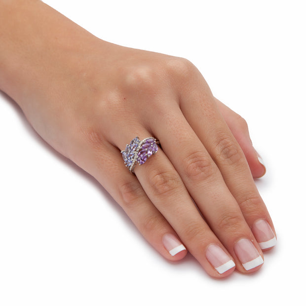 PalmBeach Jewelry Platinum-plated Sterling Silver Marquise Cut Genuine Purple Amethyst with Marquise Genuine Tanzanite Ring Sizes 6-10