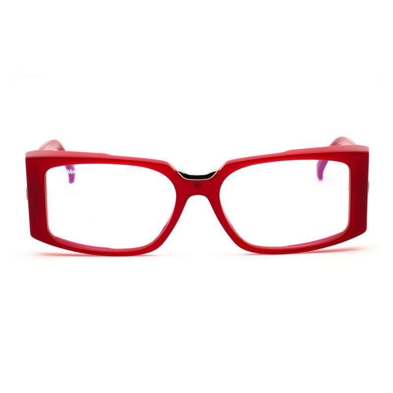 Max Mara Max Mara Eyeglasses Rectangle Full Rim, Shiny Red Frame and Clear/Blue-light Block Lenses Lens MM5157-B066