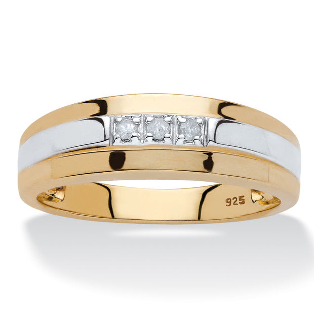 PalmBeach Jewelry Men's Yellow Gold-plated Sterling Silver Genuine Diamond Accent Two Tone Wedding Band Ring (2.5mm) Sizes 8-13