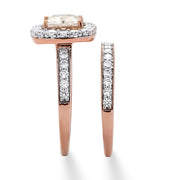 PalmBeach Jewelry Rose Gold-plated Sterling Silver Princess Cut Cubic Zirconia Halo Bridal Ring Set Sizes 6-10