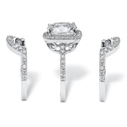PalmBeach Jewelry Platinum-plated Sterling Silver Cushion Cubic Zirconia Halo Bridal Ring Set Sizes 6-10