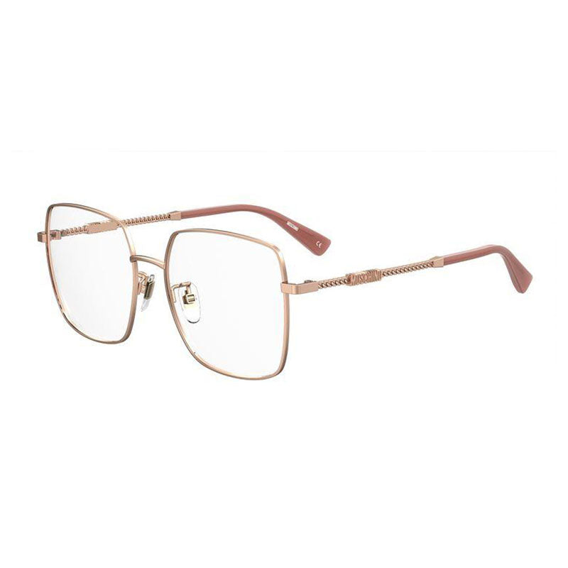 Moschino Eyeglasses Square Full Rim, Gold/Green Frame and Clear Demo Lenses Lens MOS615/G0PEF00