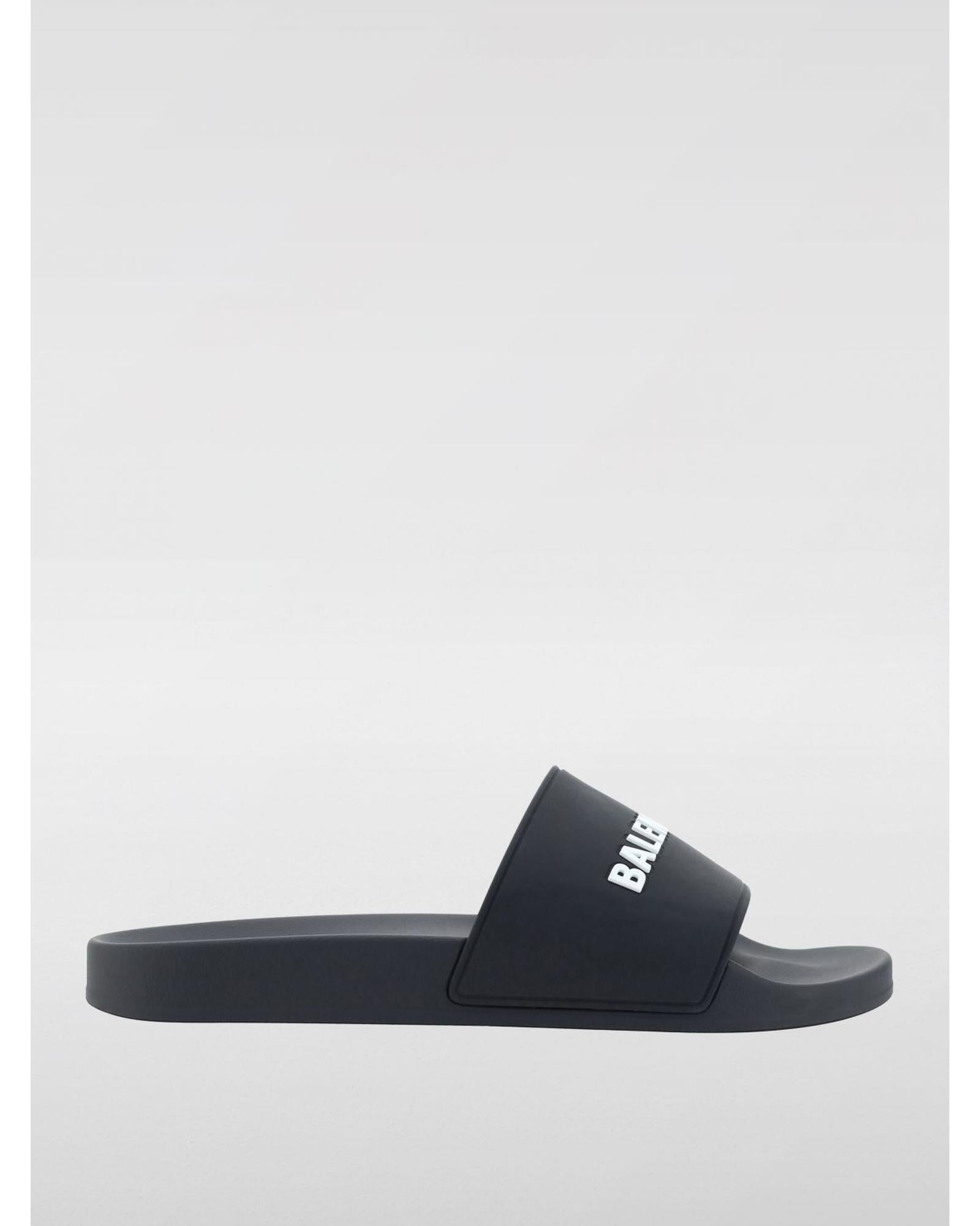 Balenciaga Logo Slides Casual Rubber Slides Men Black Sandals