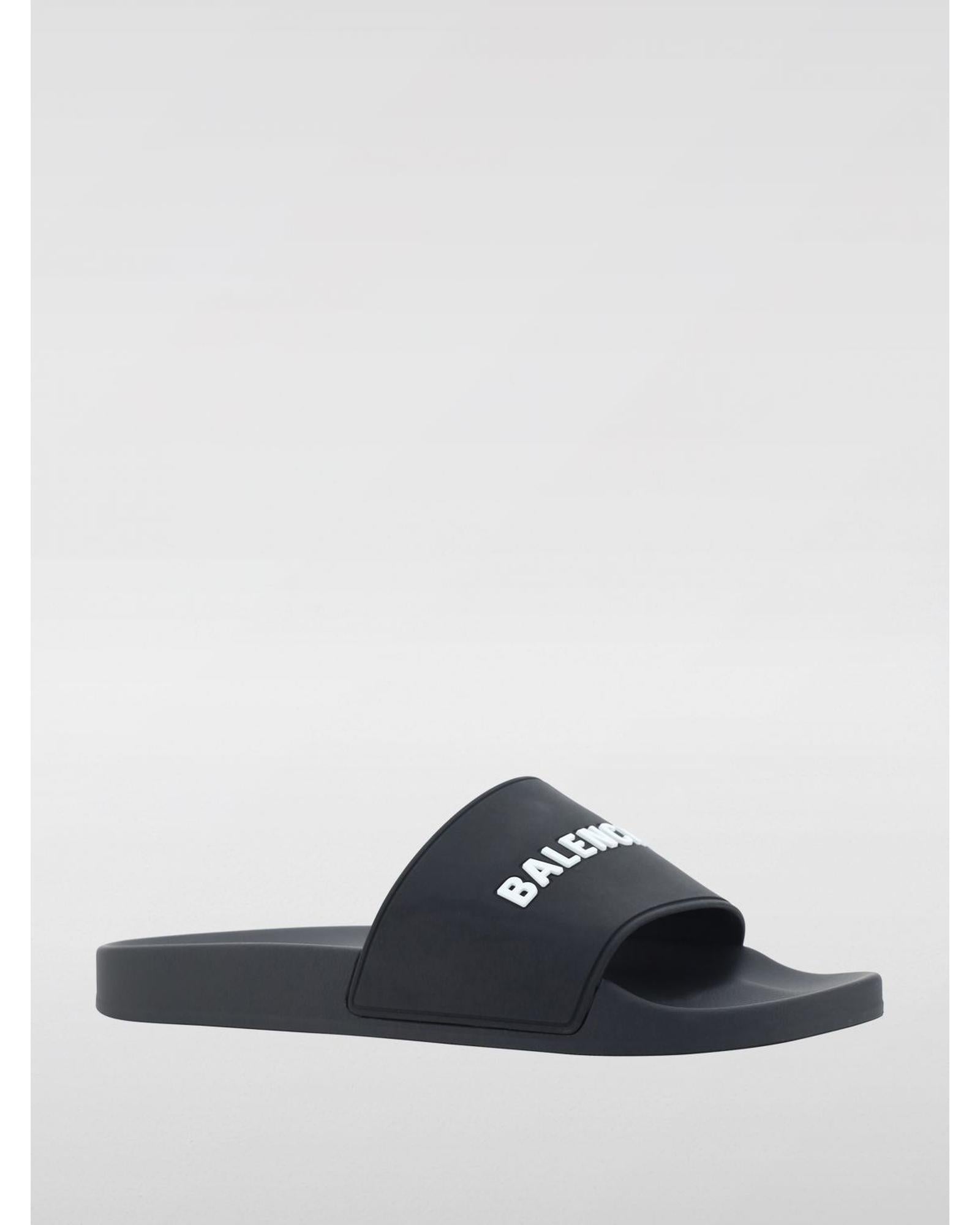 Balenciaga Logo Slides Casual Rubber Slides Men Black Sandals