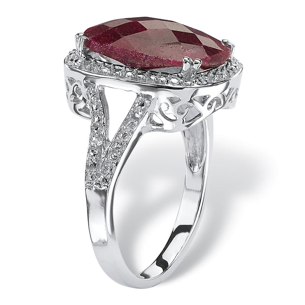 PalmBeach Jewelry Sterling Silver Oval Shaped Genuine Red Ruby Split Shank Filigree Ring Sizes 6-10