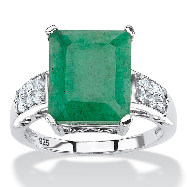 PalmBeach Jewelry Sterling Silver Emerald Cut Genuine Green Emerald and Round Genuine White Topaz Ring Sizes 6-10