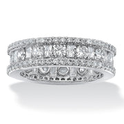 PalmBeach Jewelry Platinum-plated Sterling Silver Baguette Cubic Zirconia Simulated Bridal Eternity Ring Sizes 5-9