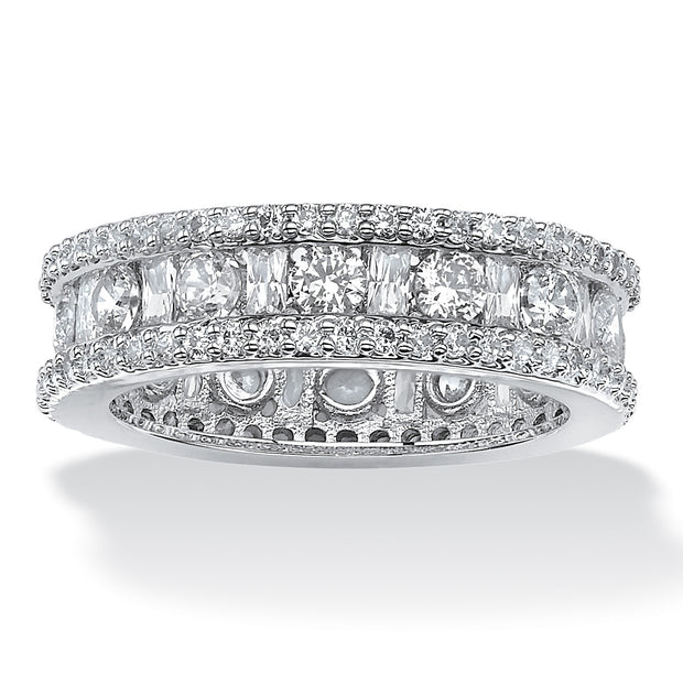 PalmBeach Jewelry Platinum-plated Sterling Silver Baguette Cubic Zirconia Simulated Bridal Eternity Ring Sizes 5-9