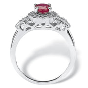 PalmBeach Jewelry Sterling Silver Oval Cut Genuine Red Ruby and Round Genuine White Topaz Halo Ring Sizes 6-10