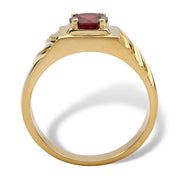 PalmBeach Jewelry Men's Yellow Gold-plated Sterling Silver Round Genuine Red Garnet Textured Ring Sizes 8-13