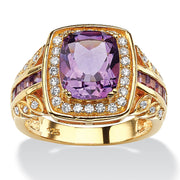 PalmBeach Jewelry Yellow Gold-plated Sterling Silver Emerald Cut Genuine Purple Amethyst and Cubic Zirconia Ring Sizes 6-10