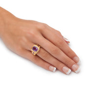 PalmBeach Jewelry Yellow Gold-plated Sterling Silver Emerald Cut Genuine Purple Amethyst and Cubic Zirconia Ring Sizes 6-10
