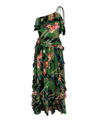 Gucci Womens Floral Check-Print Ruffled Silk-Crepe Dress