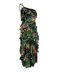 Gucci Womens Floral Check-Print Ruffled Silk-Crepe Dress