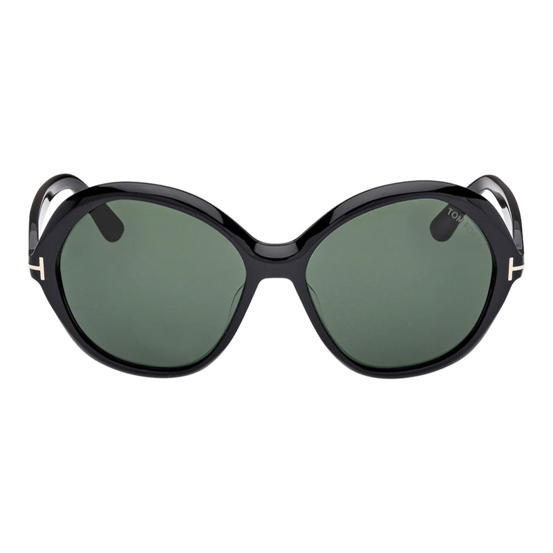 Tom Ford Tom Ford Sunglasses Geometric Full Rim, Shiny Black Frame and Green Lens FT128201N