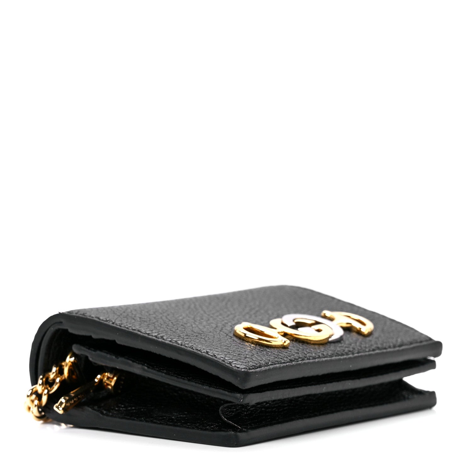 Gucci Zumi GG Black Leather Gold Chain Bi-Fold Mini Wallet – Bluefly