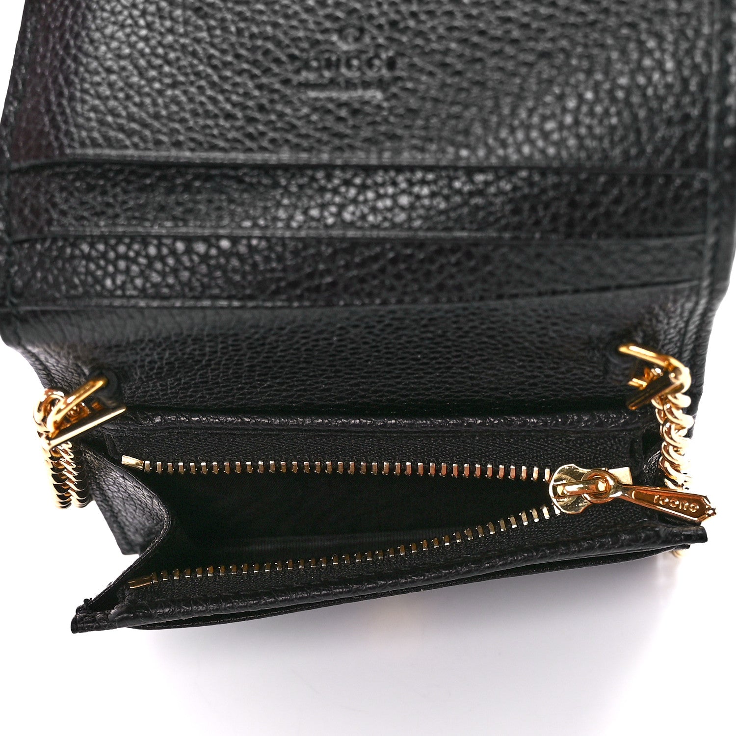 Gucci Zumi GG Black Leather Gold Chain Bi-Fold Mini Wallet – Bluefly