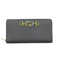 Gucci Zumi Grey Leather Zip Around with Metal GG Logo Wallet