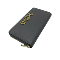 Gucci Zumi Grey Leather Zip Around with Metal GG Logo Wallet