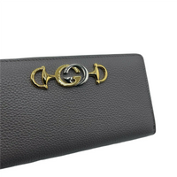 Gucci Zumi Grey Leather Zip Around with Metal GG Logo Wallet