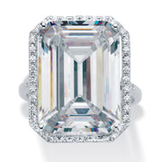 PalmBeach Jewelry Platinum-plated Sterling Silver Emerald Cut Cubic Zirconia Halo Ring Sizes 6-10