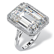 PalmBeach Jewelry Platinum-plated Sterling Silver Emerald Cut Cubic Zirconia Halo Ring Sizes 6-10