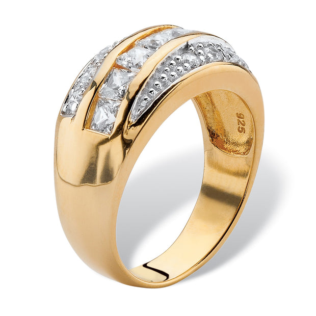 PalmBeach Jewelry Men's Yellow Gold-plated Sterling Silver Square Cubic Zirconia Channel Set Ring Sizes 8-16