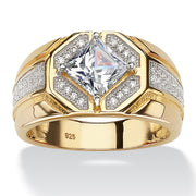 PalmBeach Jewelry Men's Yellow Gold-plated Sterling Silver Square Cubic Zirconia Octagon Ring Sizes 9-13