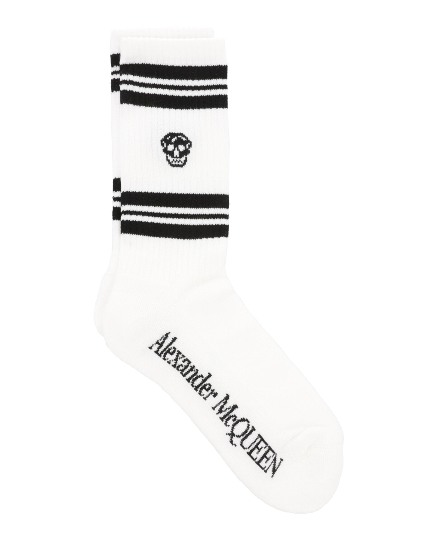 Alexander McQueen Mens Striped Skull Logo Socks