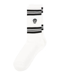 Alexander McQueen Mens Striped Skull Logo Socks