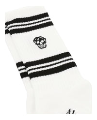 Alexander McQueen Mens Striped Skull Logo Socks