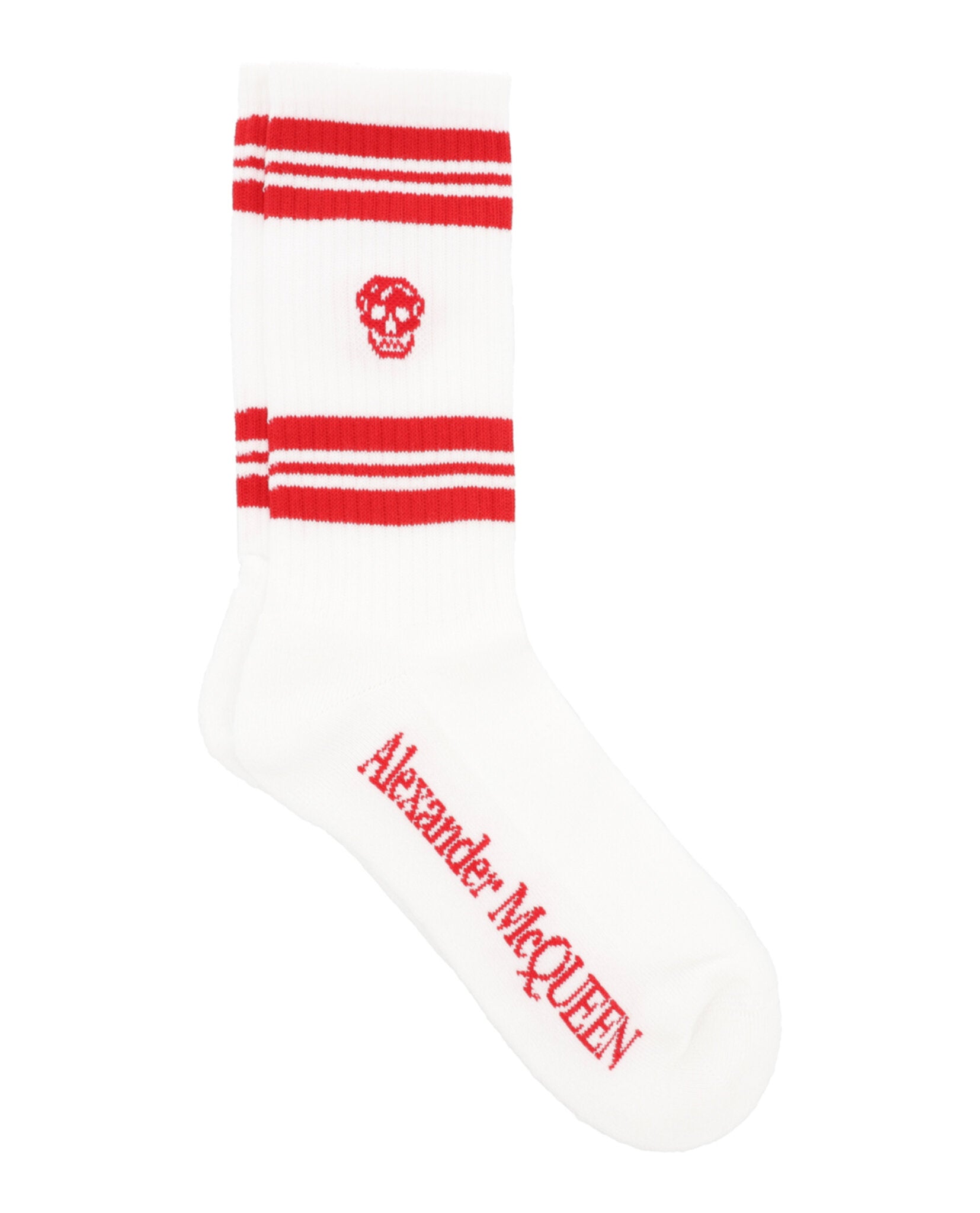 Alexander McQueen Mens Striped Skull Logo Socks