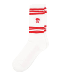 Alexander McQueen Mens Striped Skull Logo Socks