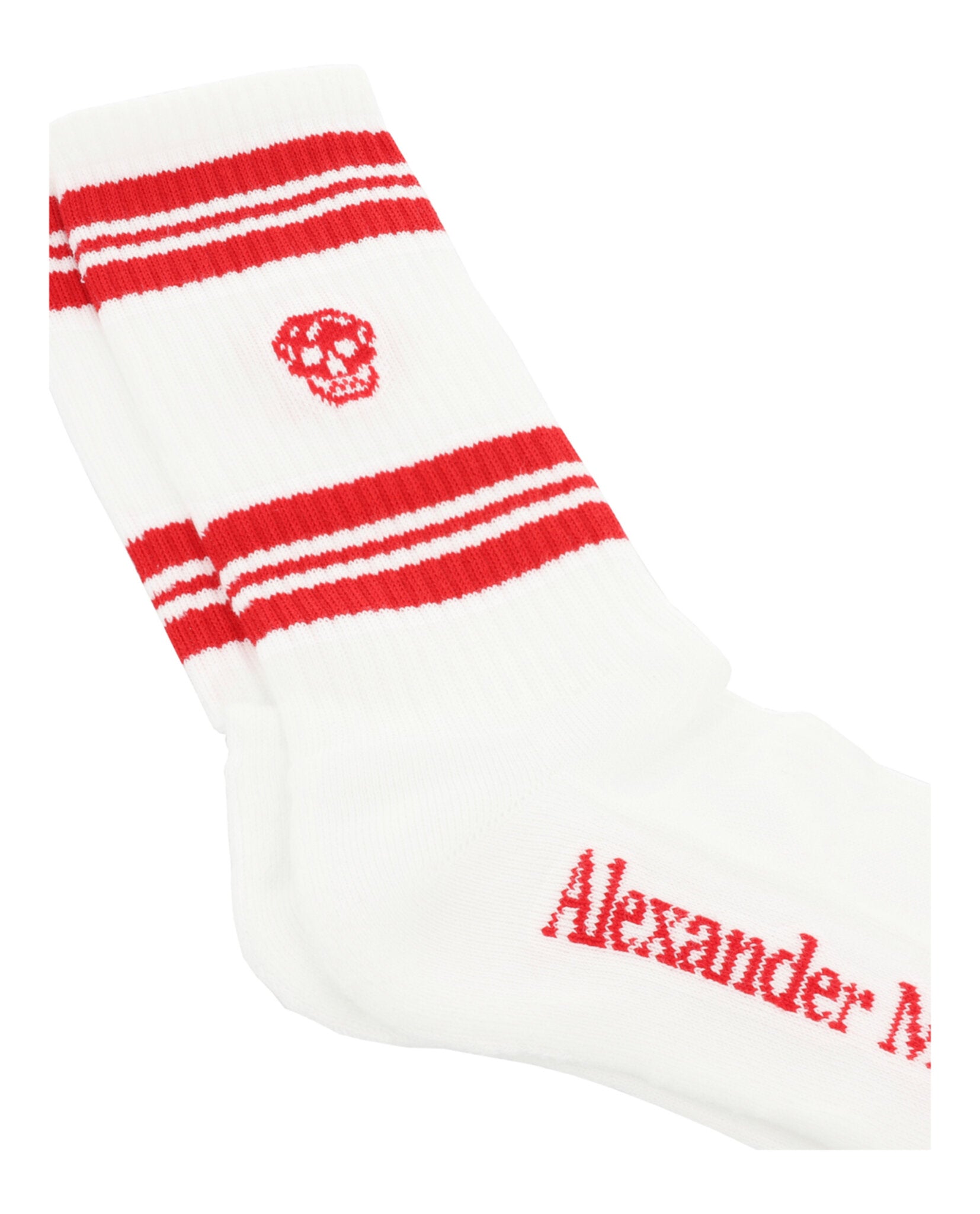 Alexander McQueen Mens Striped Skull Logo Socks